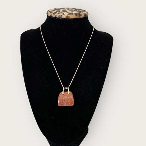 Brown druzy Quartz  purse pendant plus a gold plated necklace - Picture 3 of 7